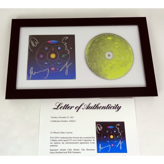Coldplay Entire Band Signed Autograph Music Of The Spheres CD Framed PSA/DNA COA