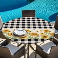 thumbnail image 4 of Sunflower Fitted Tablecloth with Elastic Edged, Round Table Cloth for Dining Table, Retro Buffalo Plaid Black White Country Bee Waterproof Oil Proof Table Cover for Indoor Outdoor 55"-60", 4 of 9