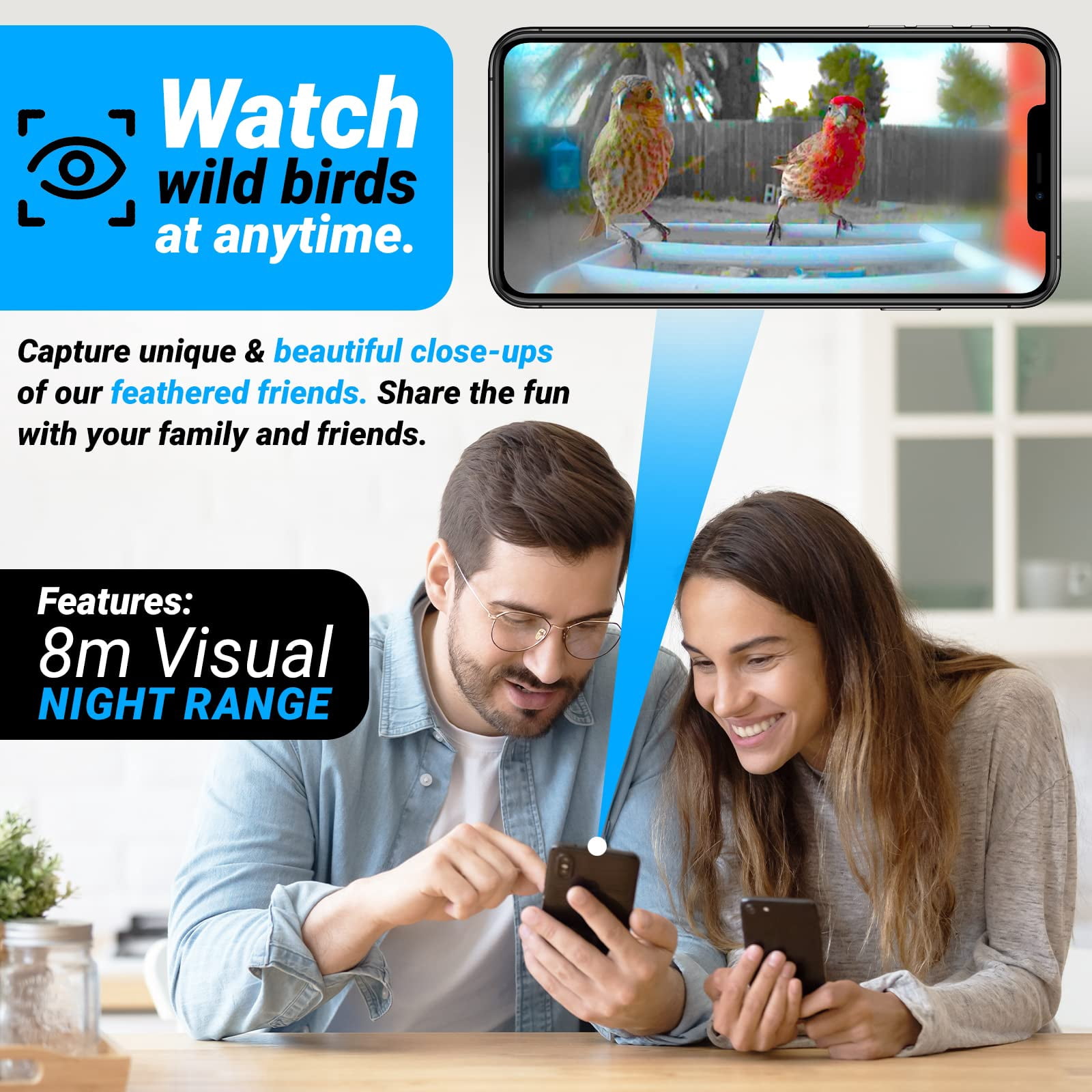 1080P Smart Bird Feeder with Camera, Solar-Powered, Wireless, IR Night Vision, Ultra-Wide HD Lens, APP-Controlled, Identifies 11,000+ Bird Species, Ideal Gift for Bird Lovers