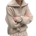 thumbnail image 4 of VISALY Half Zip Pullover Tunic Sweatshirt Turtleneck Sweater Oversize Zipper Knitted Pullover Long Sleeve Solid Color Loose Autumn Winter Office Sweater Soft Pullover Basic Tops Khaki One Size, 4 of 7