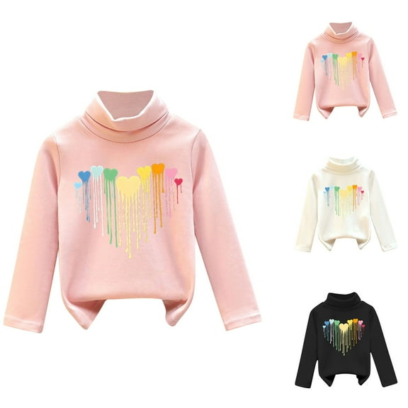 Swuxness Girls' Fleece Long Sleeve Sweatshirts, Toddler Winter Warm Tops, Girls Heart Print Fleece Lined Fuzzy Turtleneck Soft Comfortable Top without Hood Black, 5-6 Years