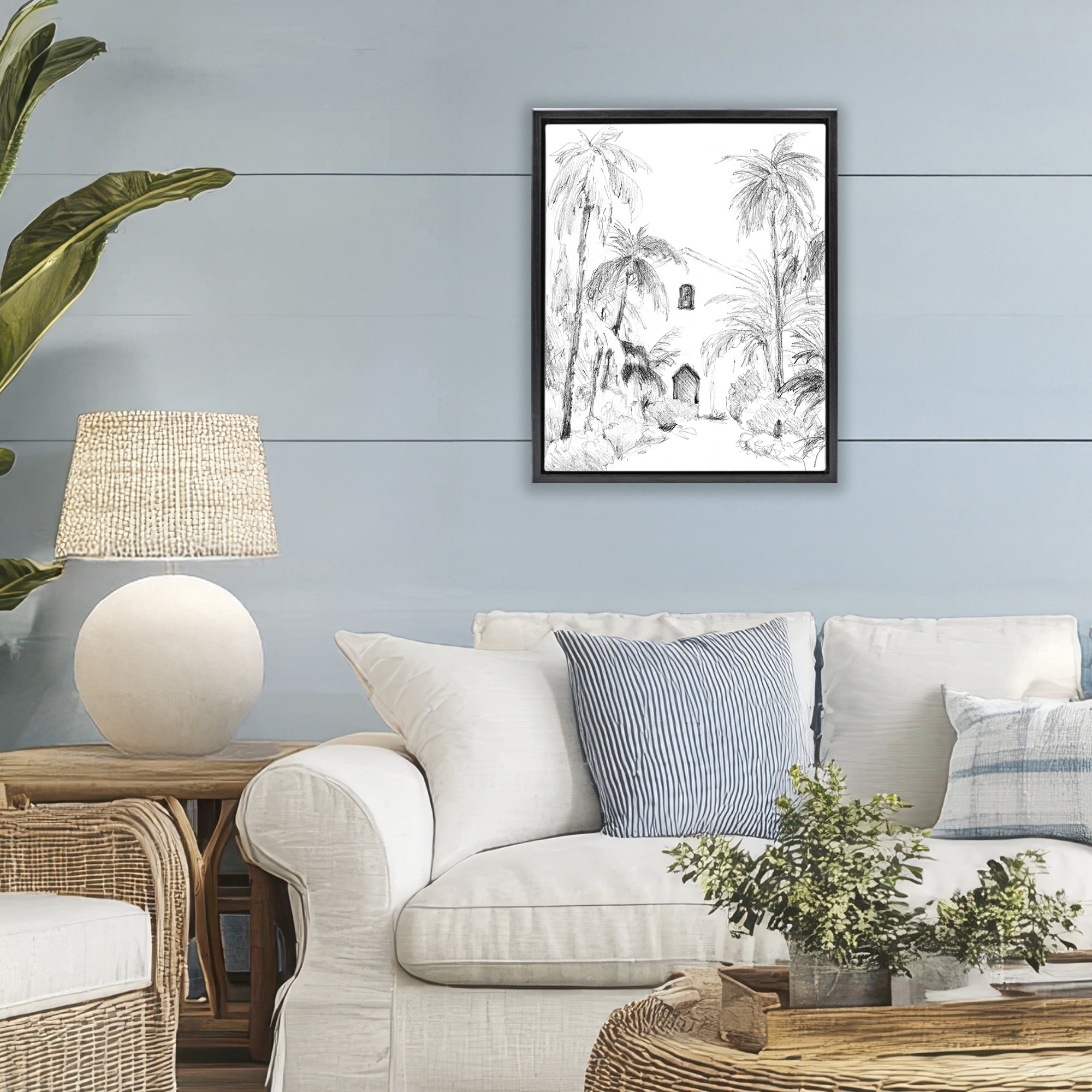 Stupell Industries Island Church Sketch Black Framed Floater Canvas Wall Art, design by Lanie Loreth