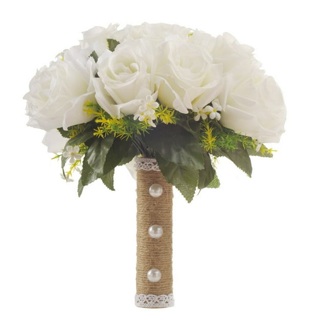 Coolmade Wedding Bouquet Big Size White Bridesmaid Bouquet Bridal Bouquet Artificial White Rose Flowers For Wedding Party And Church Walmart Com Walmart Com
