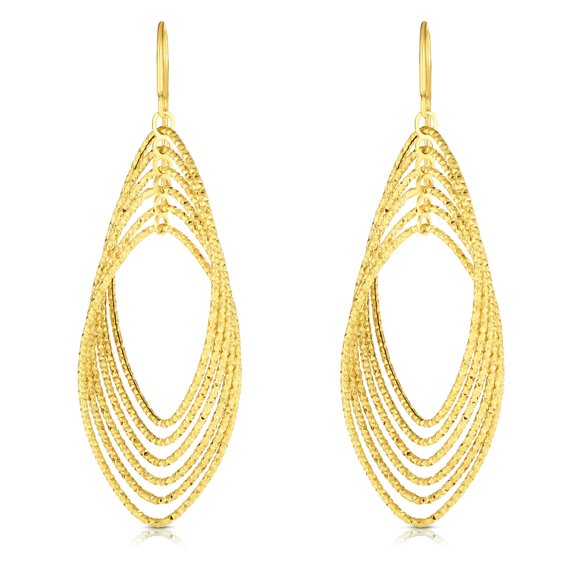 14K Yellow Gold 20x50mm Diamond Cut Marquise Link Drop Fancy Earrings with Euro Wire by IcedTime