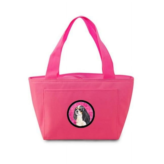 15 x 7 in. Cavalier Spaniel Zippered Insulated School Washable and Stylish Lunch Bag Cooler, Pink