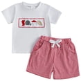 thumbnail image 1 of Splozh Kids Clothes Toddler Short Sleeves Shirt Tops Embroidery Pattern & Gingham Shorts Set Red,3-4 Years, 1 of 6