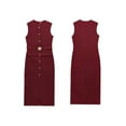 thumbnail image 2 of Women 2025 Business Formal Long Dress Sleeveless Button Down Elegant Office Outfits with Belt Wine Red M, 2 of 5