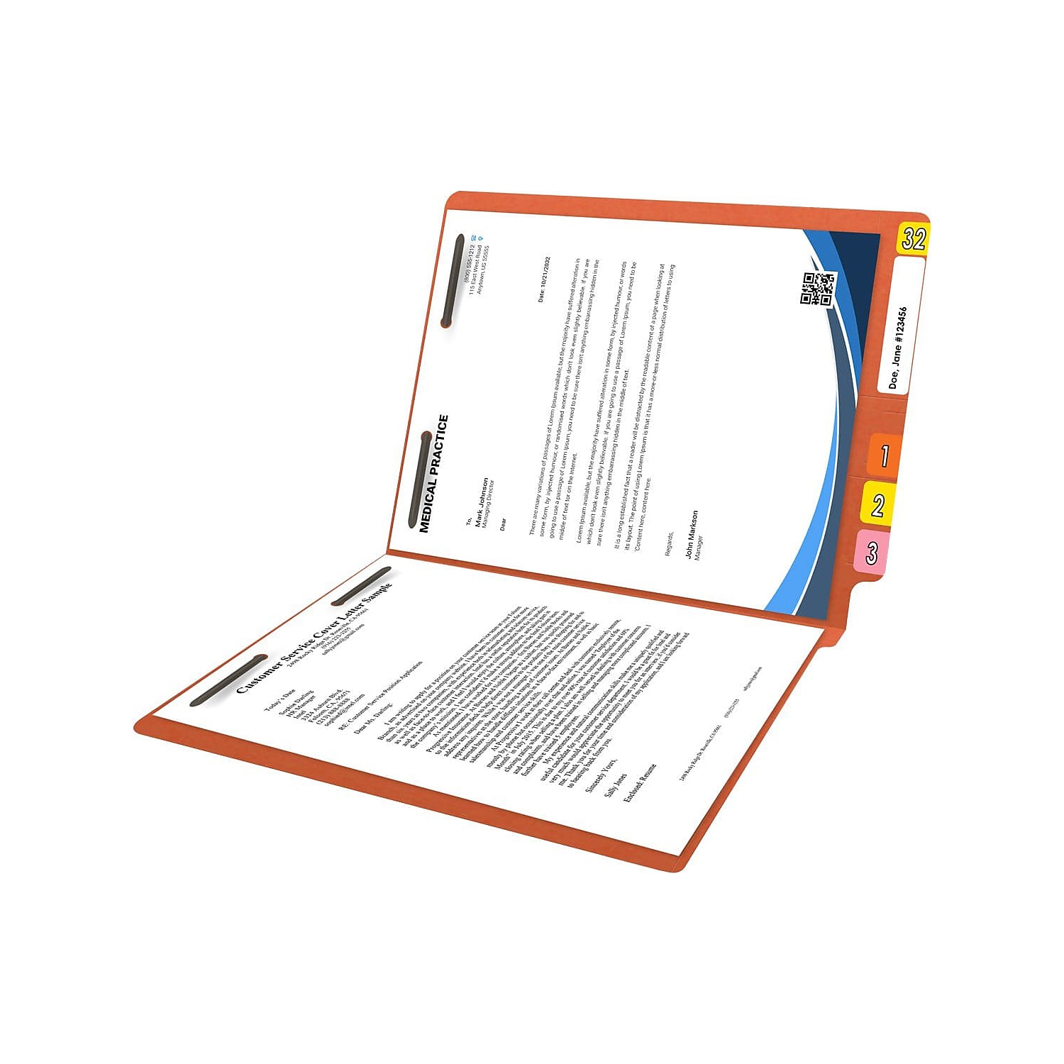 Medical Arts Press Reinforced End Tab File Folder Straight Cut Letter-Size Orange 50/Box