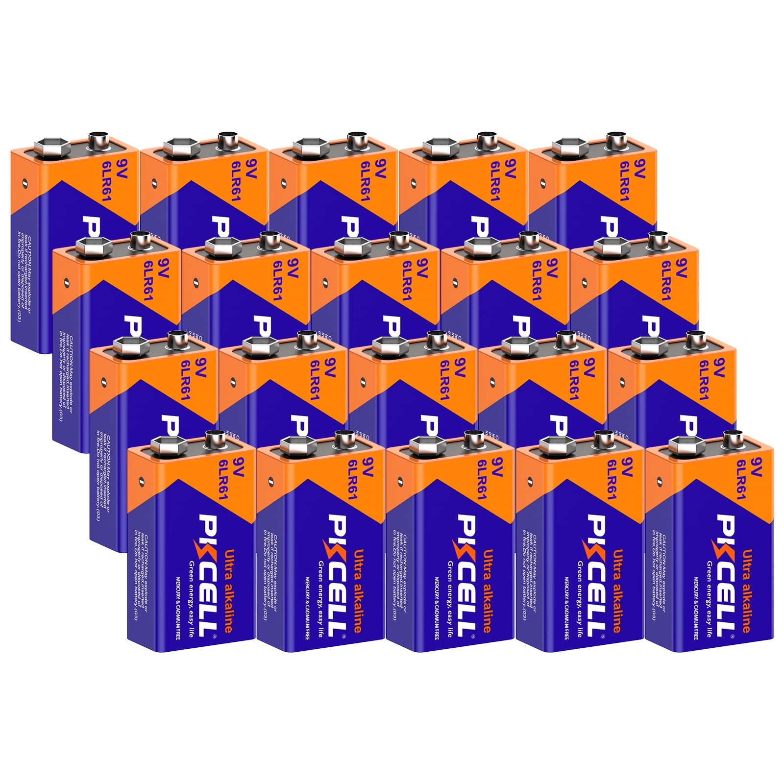 PKCELL 6LR61 9V Alkaline Battery, 20PCS Smoke Detector Batteries, Long Lasting Batteries