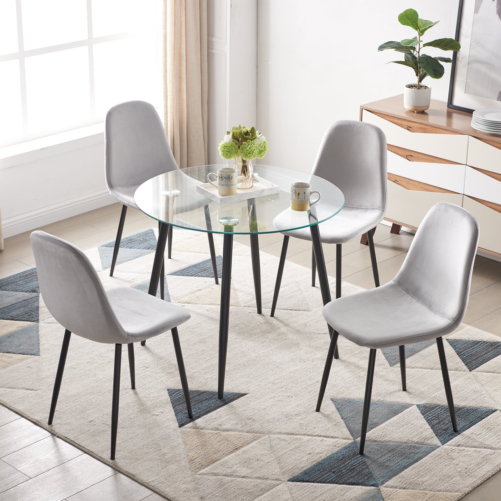 Cecelia Luxury Dining Table Set with a Choice of Shell Dining Chairs Round Glass 
