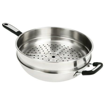 Dwellnix Stainless Steel Wok with Glass Lid, 23.22 Inches, Honeycomb Coating, Induction Compatible, Large Capacity Stir Fry Pan with Steamer Basket for Multi-purpose Cooking