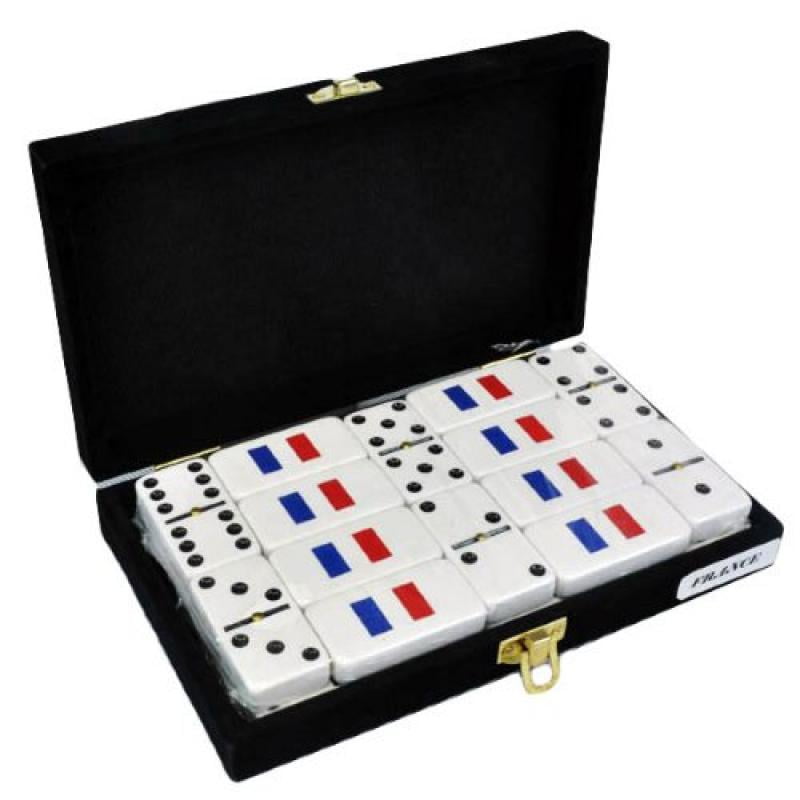 White Double Six Domino with French Flag Engraved in Velvet Case