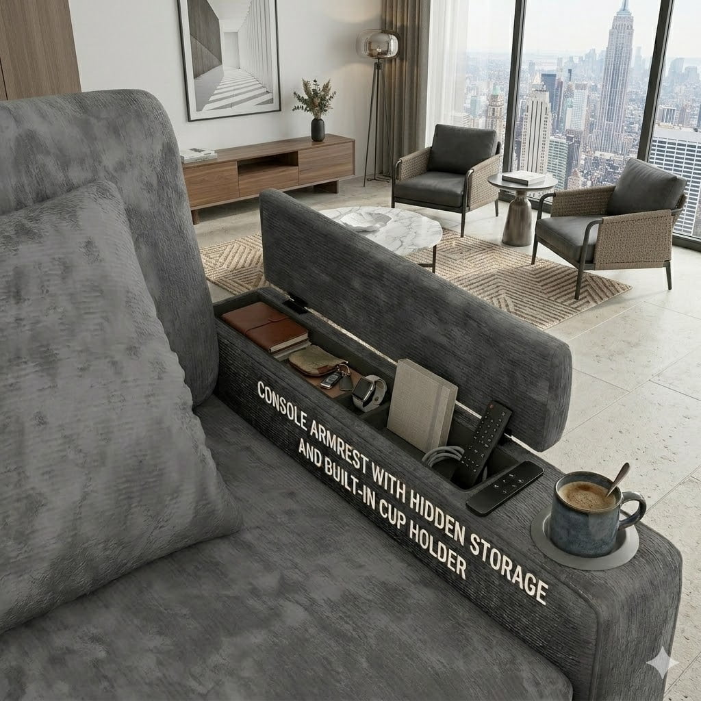 EPOWP 81" Modular Sectional Sleeper Sofa, L Shaped 5-Seater Couch with Pull Out Bed, Large Storage Chaise, USB Charging Ports & Cup Holders, Chenille Sofa Bed for Living Room, Grey
