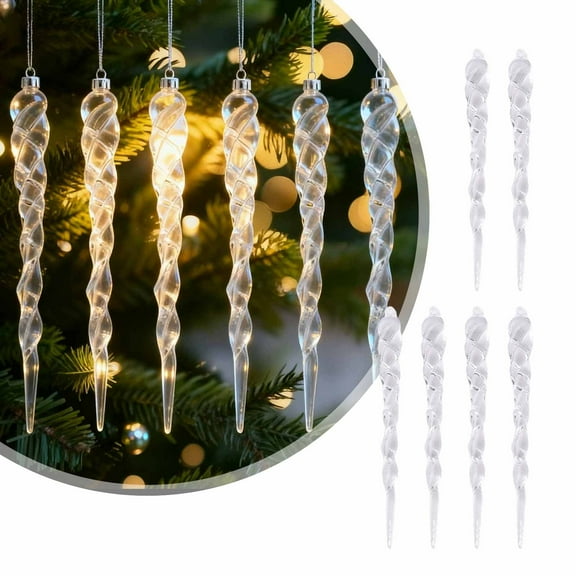 6INCH Clear Icicle Christmas Tree Ornaments-6PCS Icicles Ornament Set Christmas Crystal Icicles Drop Ornaments For Christmas Wedding Winter Holiday