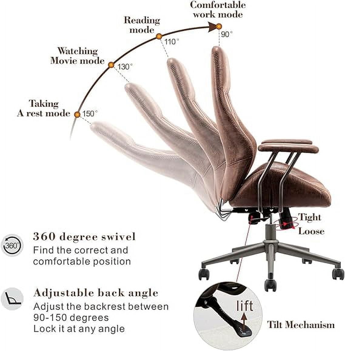 XIZZI Ergonomic Computer High Back Chair, Adjustable Office Desk Chairs Home Suede Fabric Chair-Brown