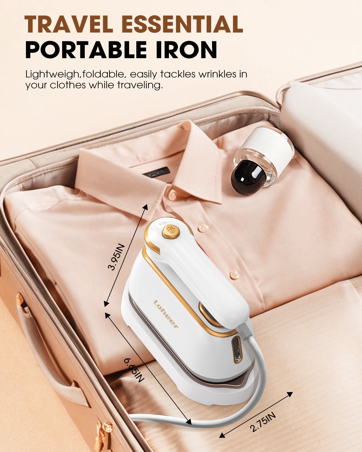 LOHEER Travel Steamer for Clothes, 1300W Portable Steam Iron, 15s Fast Heat-up, Clothes Steamer