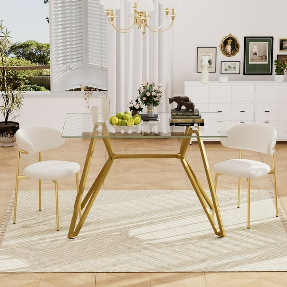 47.3-inch rectangular glass dining table, suitable for 1-6 people, modern style home kitchen dining table, equipped with sturdy metal table legs,suitable for dining room,living rooms, offices, Gold
