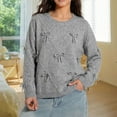 thumbnail image 2 of GBSYEWXS Women Sweater Crew Neck Bow Print Long Sleeve Casual Comfortable Grey Sweater, 2 of 9