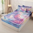 thumbnail image 2 of Metsweet Dreamy Princess Unicorn Zipper Twin Comforter Sets with Fitted Sheet and 2 Pillowcases, Watercolor Rainbow Zipper Bedding Set, Blue Pink,4-Piece, 2 of 6