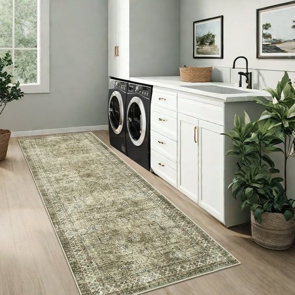 HOMERRY 2' x 6' Vintage Floral Runner for Hallway Enterway Non Slip Washable Indoor Carpet, Brown