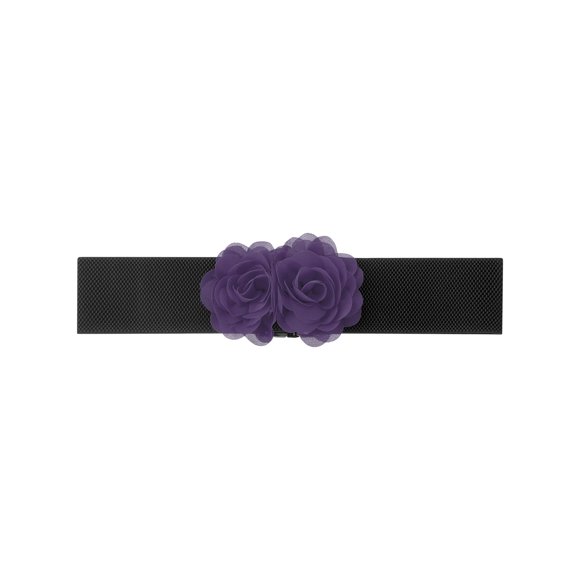 Cinturón Elástico Ancho para Mujeres INSPIRE CHIC, Corsé Estirable de Doble Flor Grande, Elegante y Casual para Vestido 68x6cm/26.8x2.4 pulgadas (LxA) Púrpura Oscuro