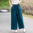 thumbnail image 2 of Women's Plus Size Cotton Blend Elastic Waist Pants, Comfortable Solid Color Pull On Stretch Pants, Functional Pockets Everyday Trousers for Work Casual Daily | TruBelle,Blue XL, 2 of 7