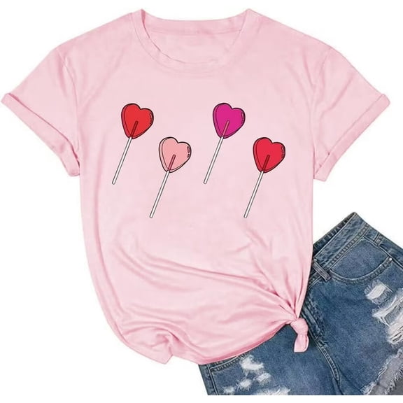 Womens Short Sleeve Love Heart Valentinas Day T-Shirts Funny Spring Graphic Tee Tops