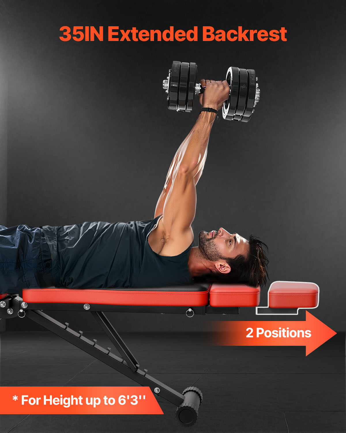 VEVOR Weight Bench, 660lbs Adjustable Weight Bench Press for Full Body Workout, Exercise Sit up Bench for Home Gym Strength Training, Flat Bench with Extended Head/Neck Protection & Quick Folding