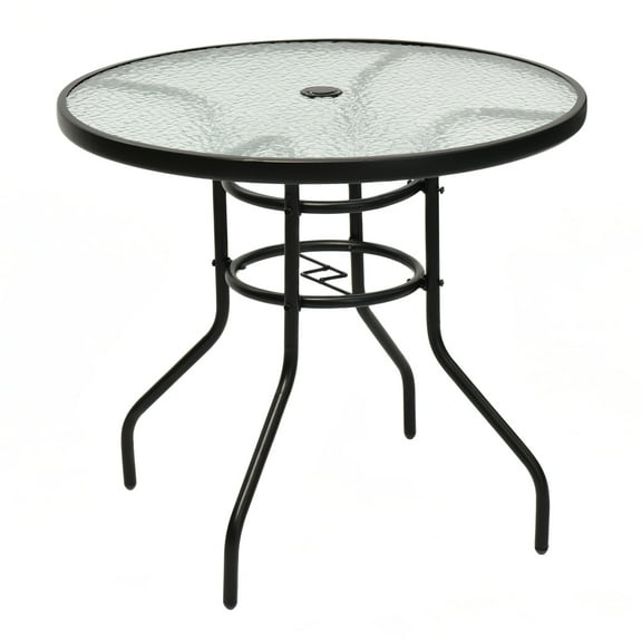 Patiojoy 32√¢¬Ä¬ù Round Tempered Glass Steel Patio Bar Table with Umbrella Hole, Other