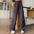 thumbnail image 2 of CAIVO Women's Solid Color Fashion Sport Pants High Waisted Drape Work Pants Loose And Casual Pants Slacks Trousers Boho Streetwear, 2 of 7