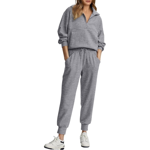 Womens 2 Piece Sweatsuits Set Long Sleeve Half Zip Pullover Sweatshirt Joggers Sweatpants Fall Outfits Tracksuit
