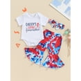 thumbnail image 2 of Bagilaanoe 4th of July Outfits for Newborn Baby Girls Short Sleeve Letter Print Romper Tops + Tie-dye Flare Trousers + Headband 3M 6M 12M 18M Infant Independence Day Clothes 3pcs Pants Set, 2 of 7
