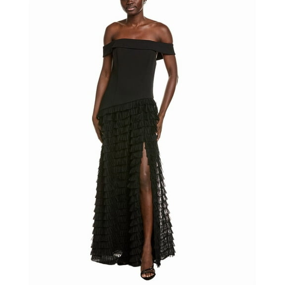 Aidan Mattox womens  Tiered Tulle Frill Maxi Dress, 12, Black