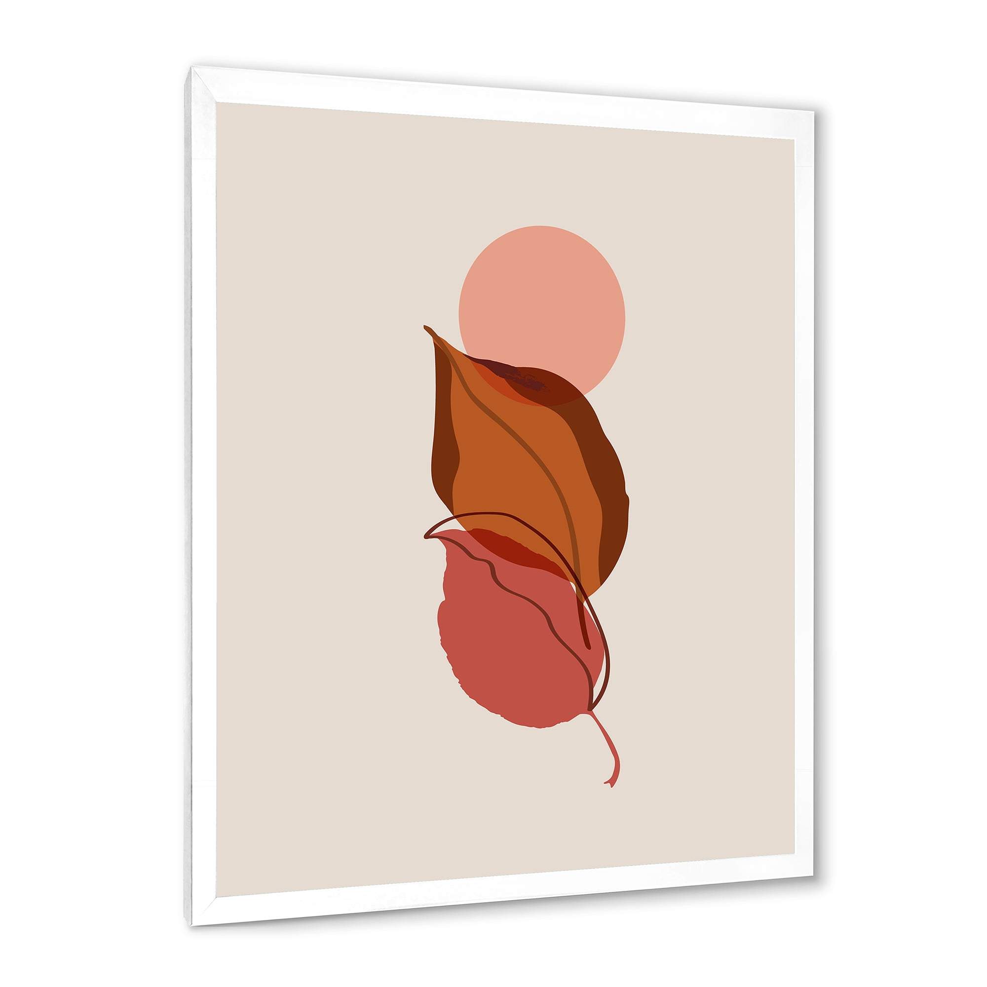 Designart 'A Red Full Moon Over Two Autumn Leaves' Modern Framed Art Print