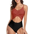 thumbnail image 2 of Womens Swimsuits Pimelu Bathing Suit for Women One Piece Swimsuit High Waist Bathing Suits Women Summer Beach Strap Cut out Monokini Swimwear Ladies Girls Fashion Color Block Bikini, 2 of 7