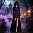 thumbnail image 2 of 2026 Women Renaissance Hooded Maxi Dress, Steam Punk Lace Up Front Long Dress, Vintage Gothic Holiday Party Gown, 2 of 6