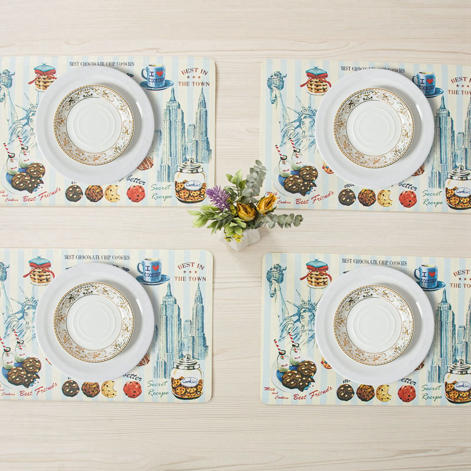 RAY STAR Placemats Set of 4, Vinyl Washable Wipeable Place Mats-12inx18in, Heat Resistant Waterproof Place Mat