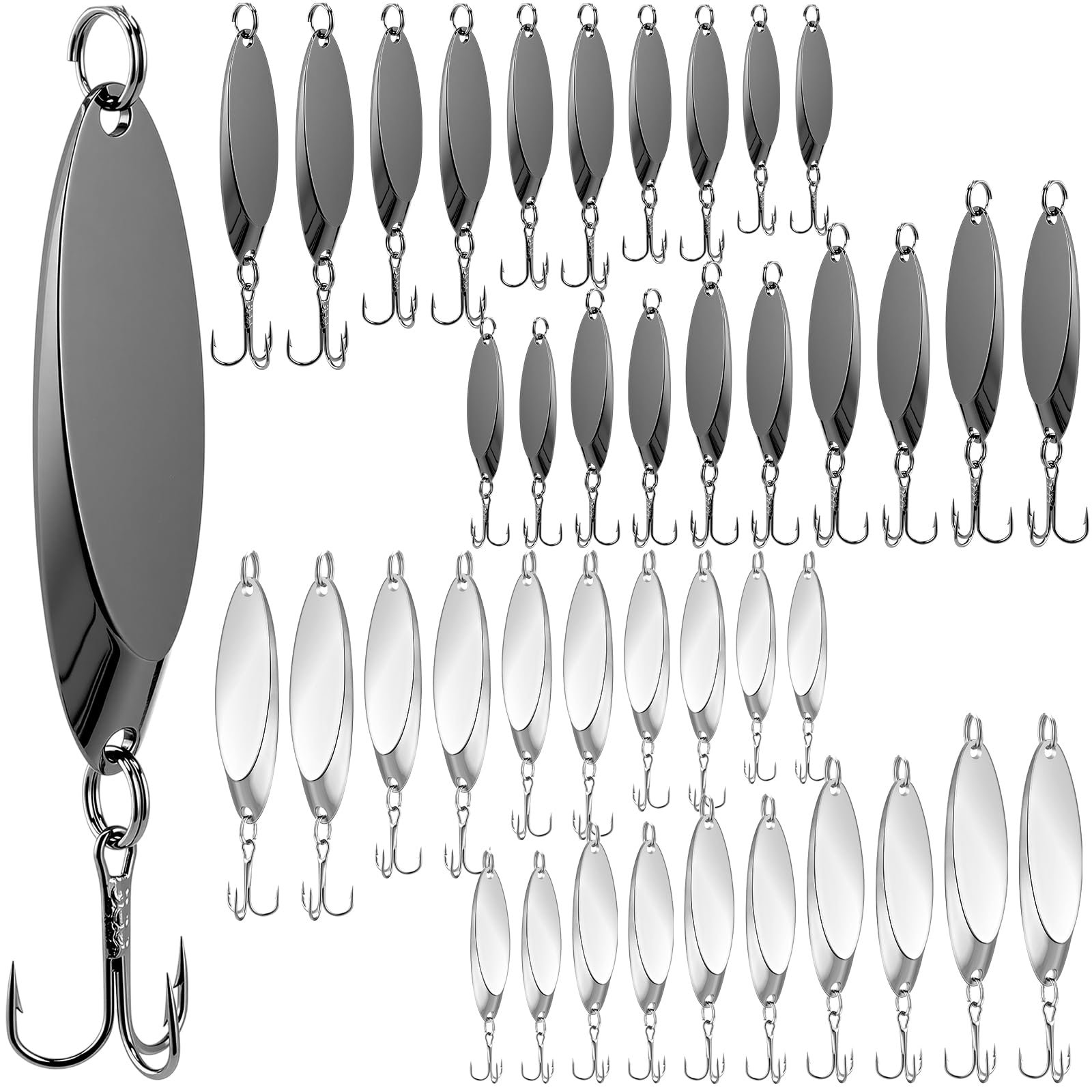 Fishing Lures Spoons Saltwater Treble Trout Hard Metal Spinner Baits 5 Sizes Casting Spoon Hooks For Salmon Bin 1/5 1/4 3/8 1/2 3/4 Oz