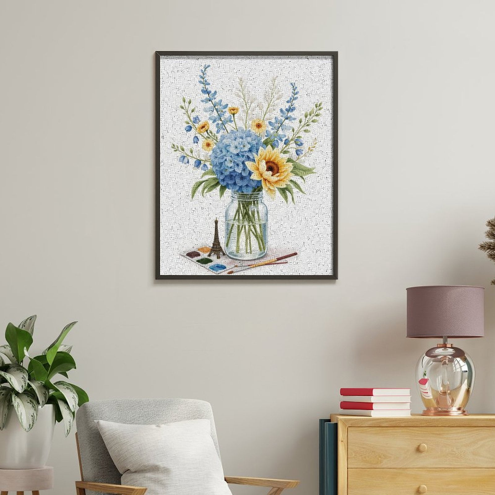 Paint By Numbers Kit for Adults Beginner - Blue Bouquet Sunflower Jar Art DIY Canvas Painting Kits for Adults, Frameless Paint By Number for Adults for Home Wall Decor 16x20 Inch