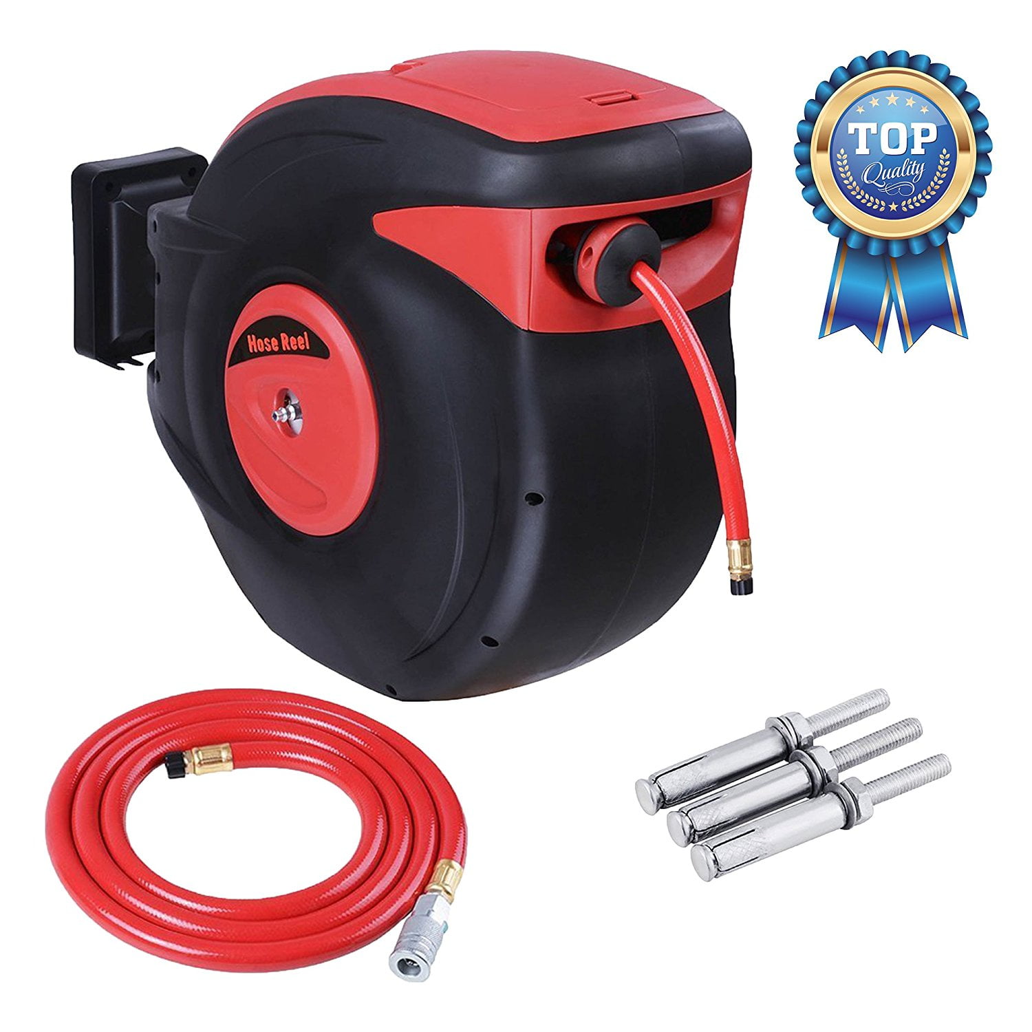 Koval Inc. 100 ft. long 3/8 Wall Mount Auto Retractable Air Hose Reel  (100FT, Red/Black) 