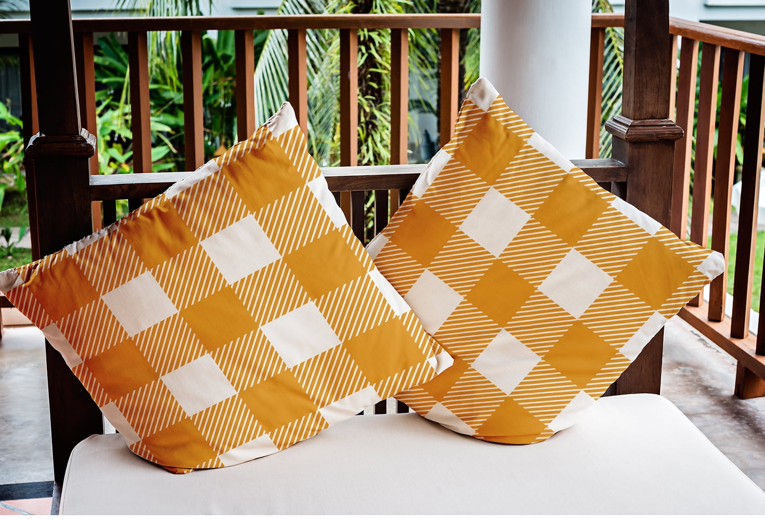 20" x 20" Simply Daisy Buffalo Plaid Polyester Indoor/Outdoor Pillow, Golden Mustard Qty 1