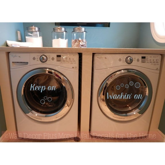 Laundry Room Wall Decals Keep Washin' On Bubbles Wall Art Decor Sticker 23x8-Inch Misty Blue