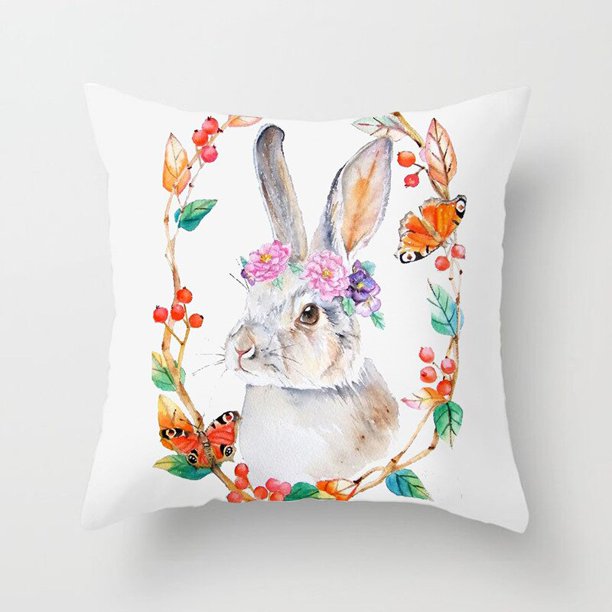Funda de almohada feliz Pascua, decoración para sofá, fiesta en casa, conejo, huevos, 45x45CM
