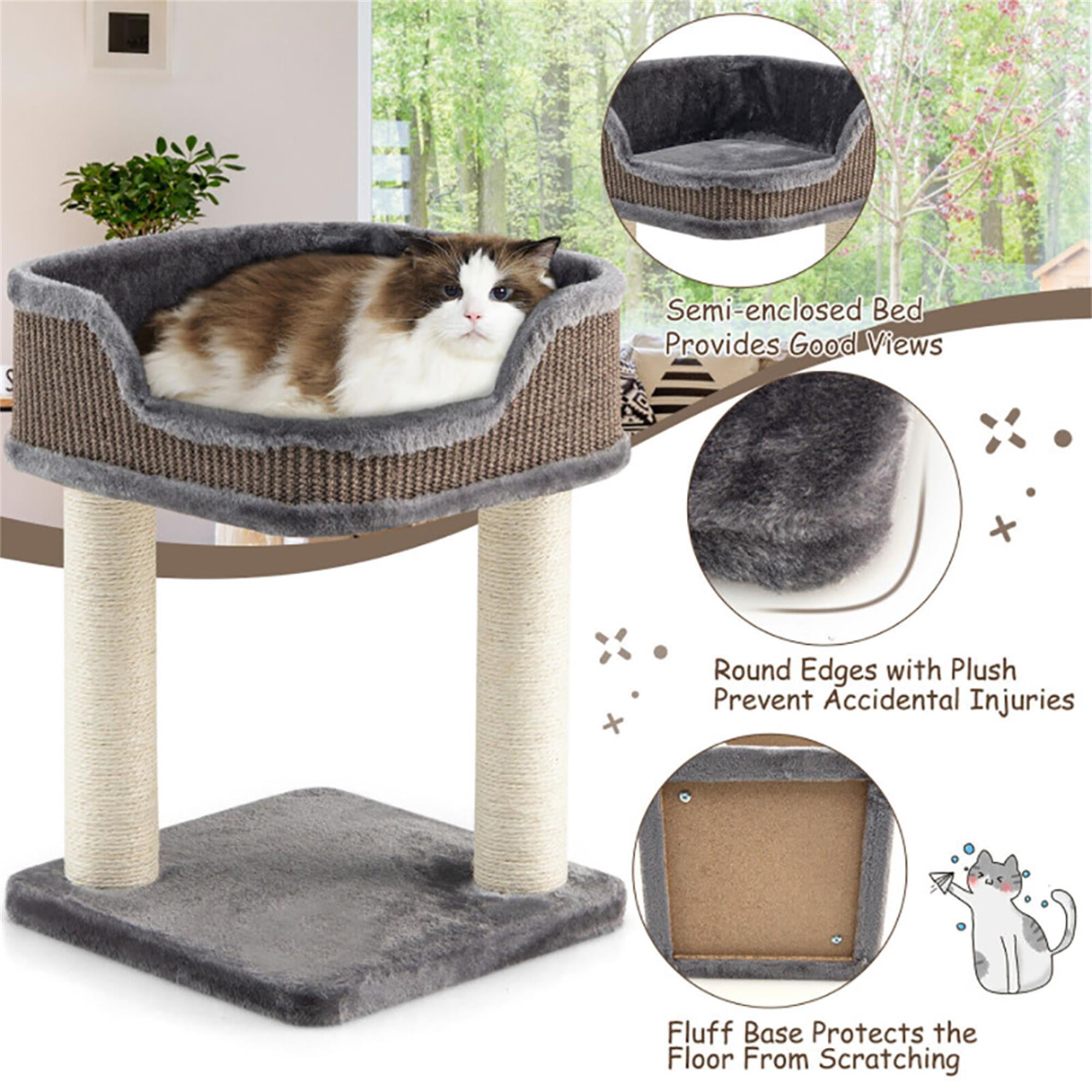Kadyn 16" Cat Tree Tower for Indoor Cats with Large Plush Perch, Natural Sisal Scratching Post for Small Cats, Gray