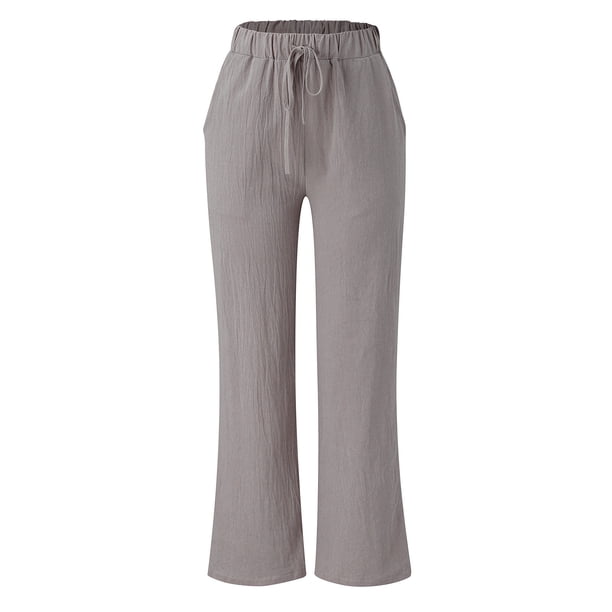 Pantalones holgados de corte ancho para mujer: pantalones bandage de cintura alta con bolsillos