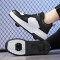 thumbnail image 3 of Patines mágicos de doble rueda, zapatos de patinaje sobre ruedas sin cordones, novedad de primavera y otoño, zapatos deportivos de superficie de cuero para mujeres y niños 2024, 3 of 5