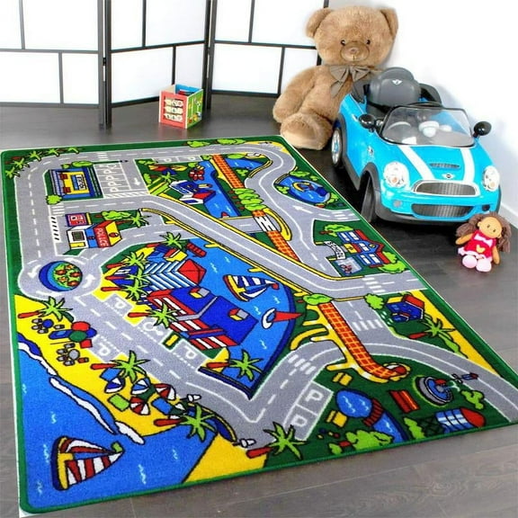 Mybecca Kids Rug Harbor Area Rug 5' x 7' Children Area Rug for Playroom & Nursery - Non Skid Gel Backing (59" x 82")