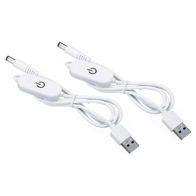 Unique Bargains USB to DC Extension Cable with Switch Power Cords Dimmer Controller with LED Indicator White 2 Pack