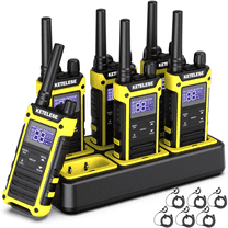 KETELESE T3F IP67 Waterproof Rechargable Walkie Talkies 6 Pack for Adults, with Earpiece and Mic, Shock Resistant, Dual PTT, One Key Group Call, VOX, NOAA&Wheather Alert, Black/Yellow
