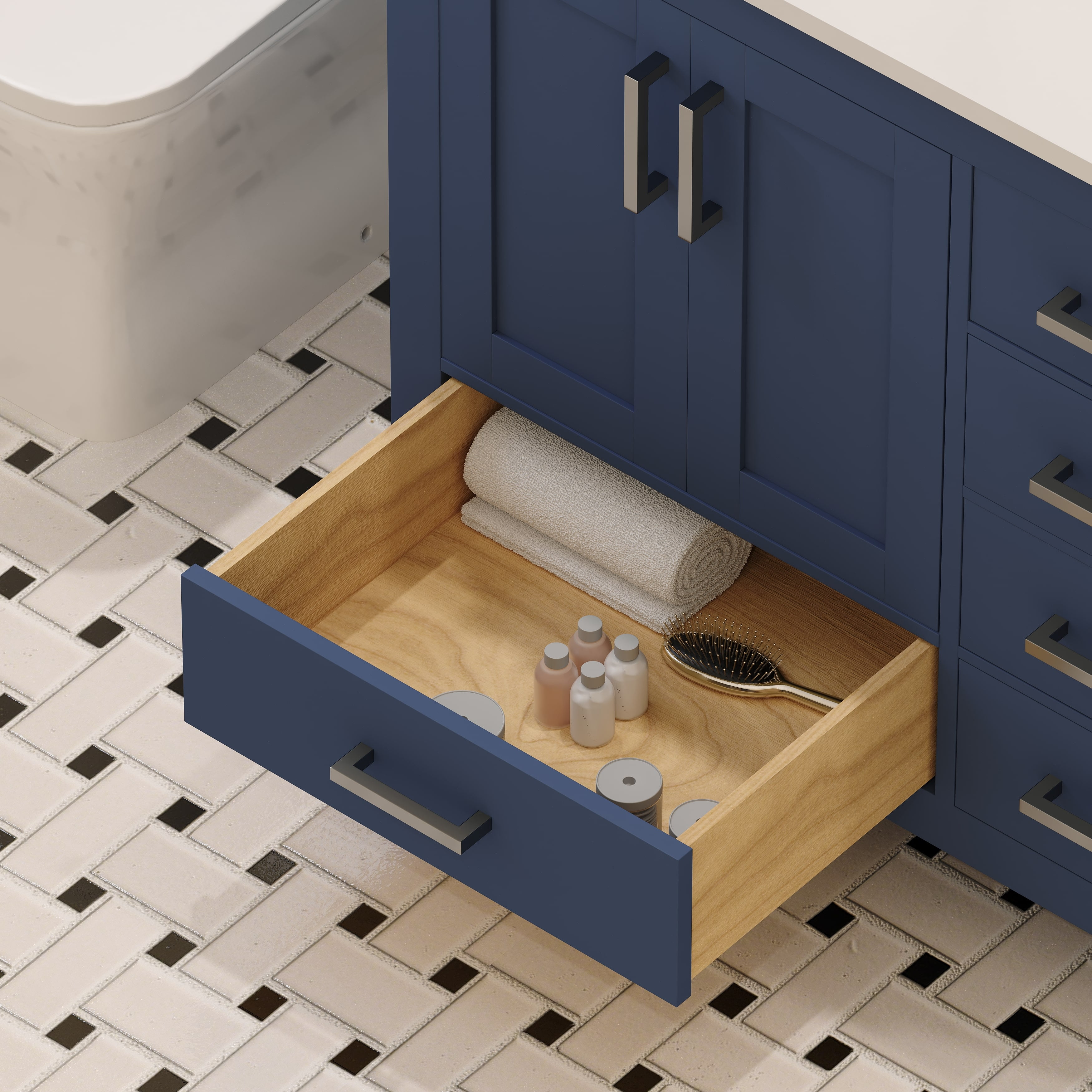 Ayna Decors Rooh 36 in Navy Blue Bathroom Vanity Set with White Ayna Decors Rooh 36 in Navy Blue Bathroom Vanity Set with White